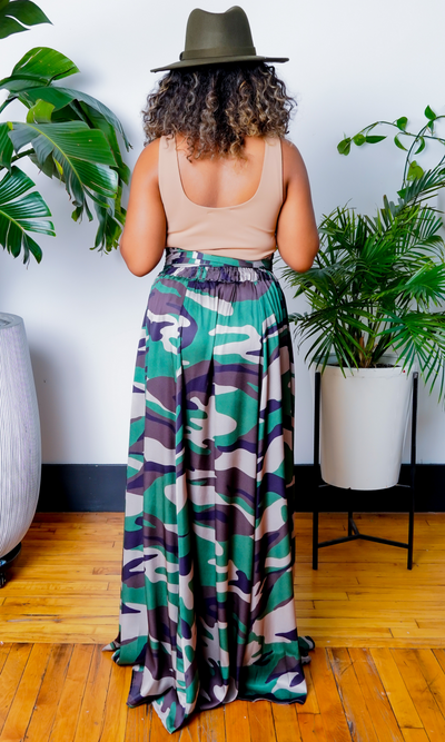 Camo Olive Multi Printed Maxi Skirt - Cutely Covered