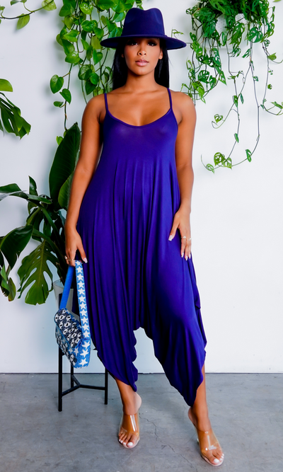 Chic Loose Harem Jumpsuit - Navy - Cutely Covered