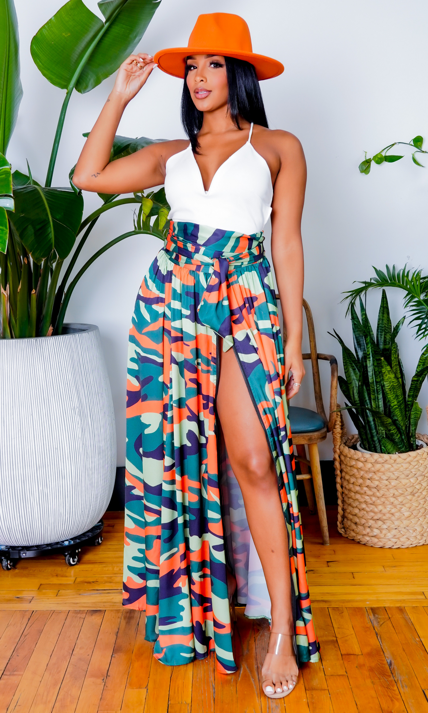 Camo Green Multi Printed Maxi Skirt - Cutely Covered