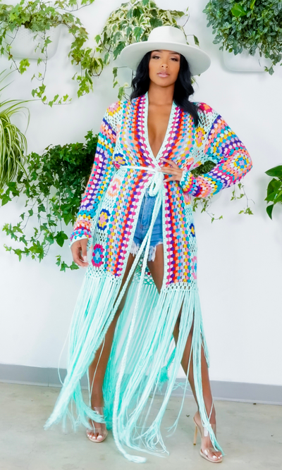 Hollywood | Fringe Crotchet Cardigan - Mint - Cutely Covered