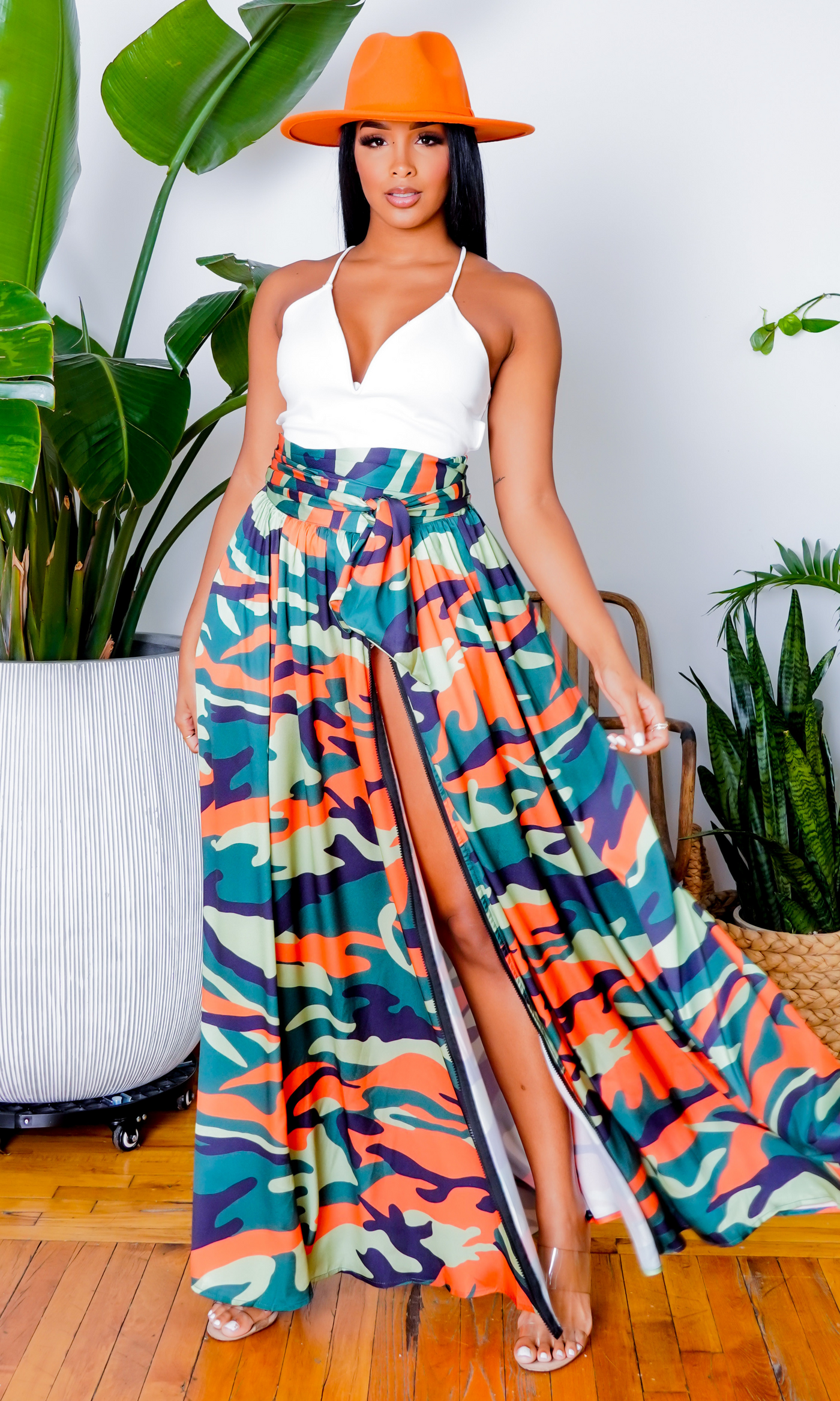 Camo Green Multi Printed Maxi Skirt - Cutely Covered