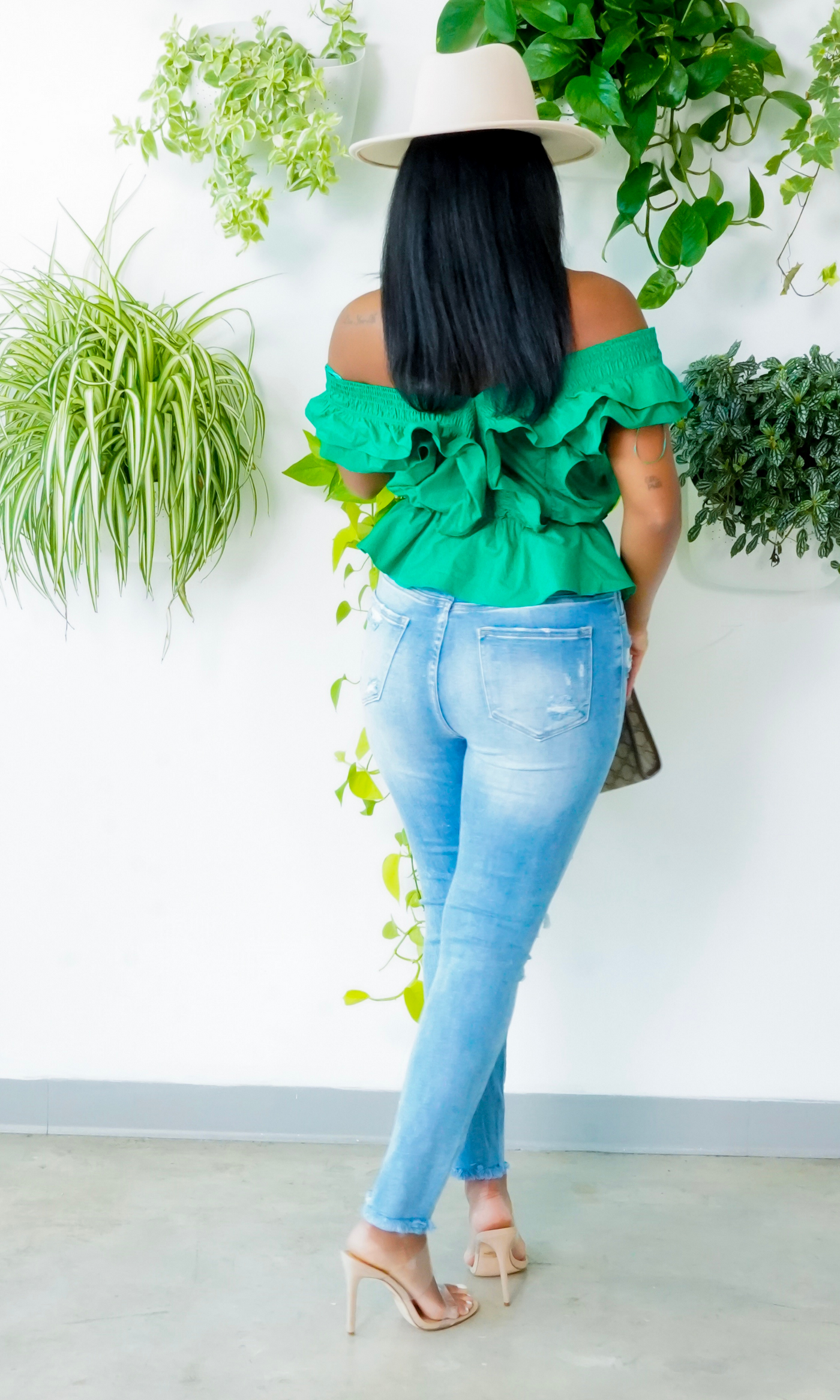 Emerald Green off the shoulder top - Cutely Covered