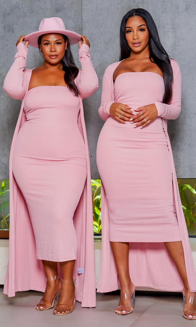 Slay Bae | Cardigan Dress Set - Rose - Cutely Covered