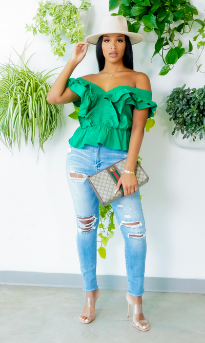 Emerald Green off the shoulder top - Cutely Covered