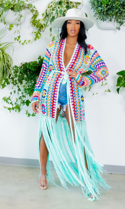 Hollywood | Fringe Crotchet Cardigan - Mint - Cutely Covered