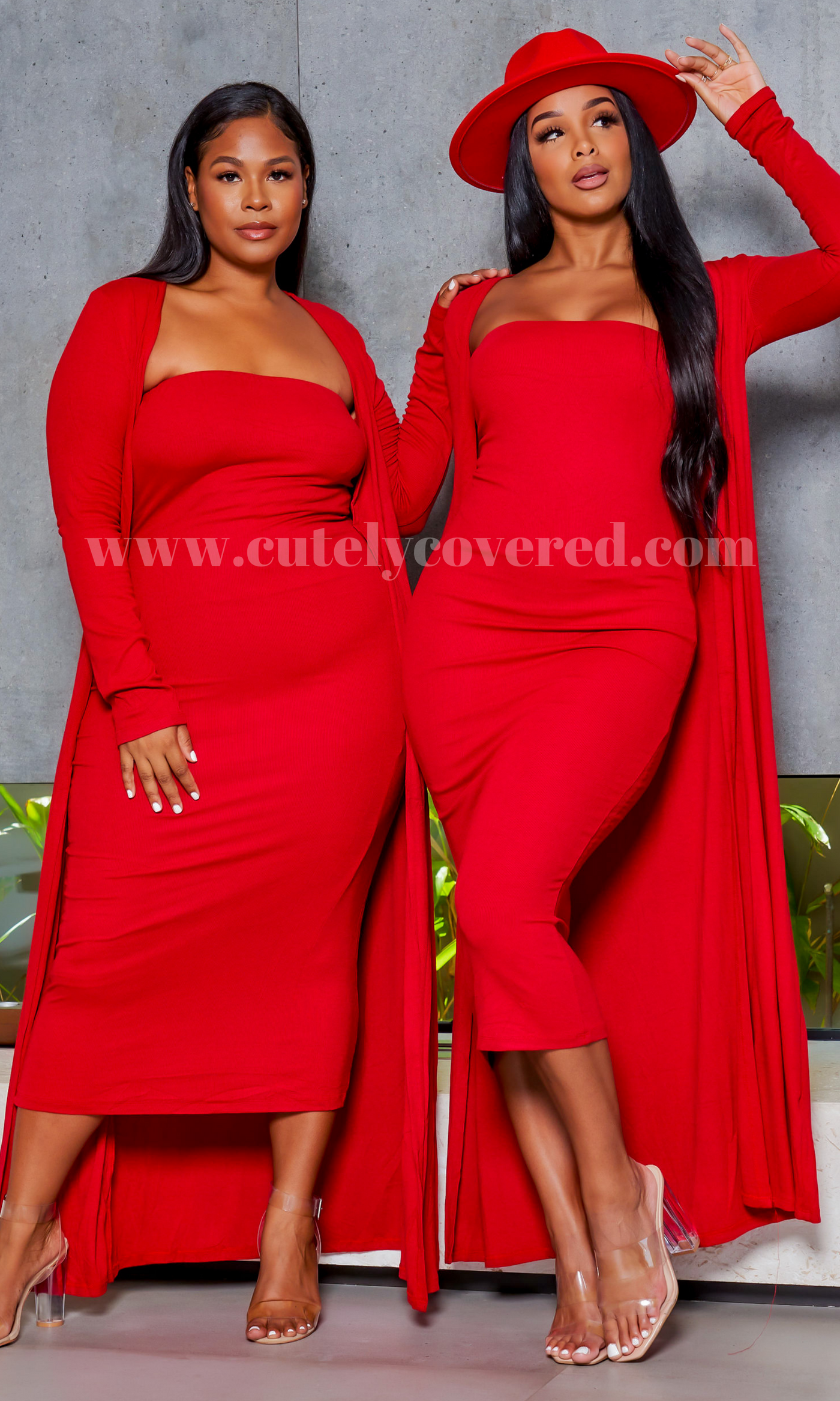 Slay Bae | Cardigan Dress Set - Red (3/4 sleeve) PREORDER Ships June 30th - Cutely Covered