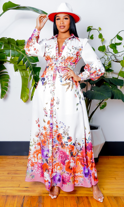 Queen of the Garden I Long Sleeve Maxi Dress -  Mauve Floral - Cutely Covered