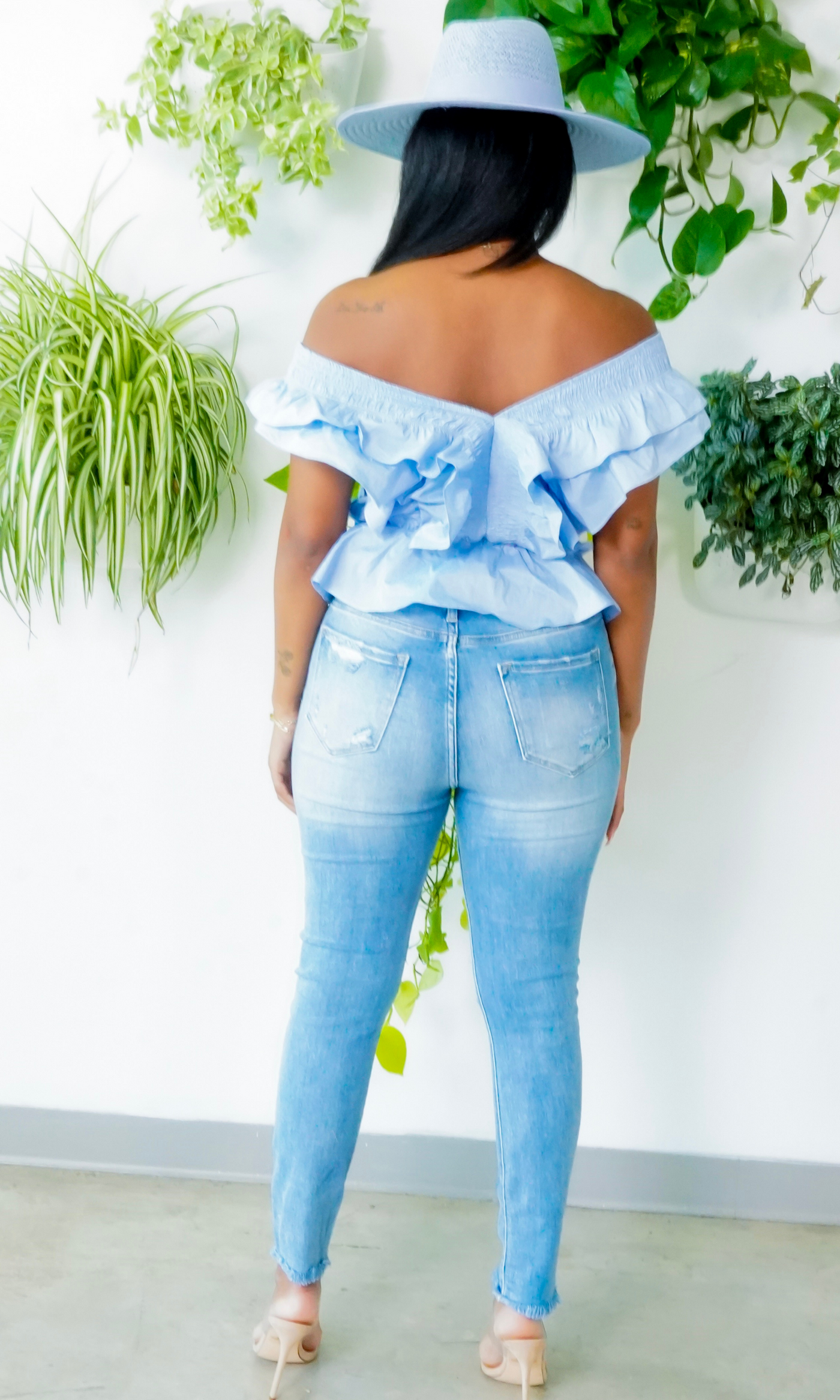 Blue off the shoulder top FINAL SALE - Cutely Covered