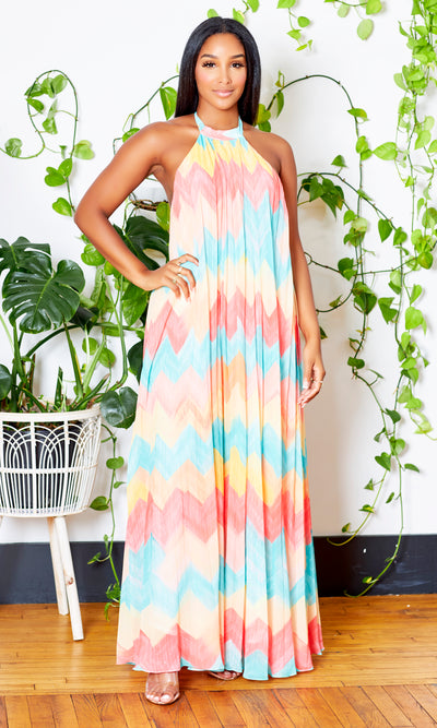 Pastel Chevron Print Maxi - Cutely Covered