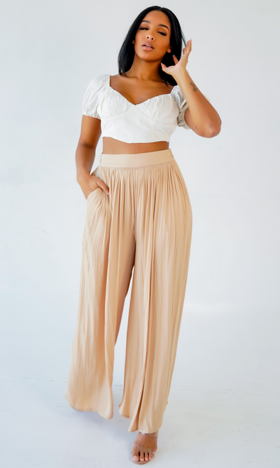 Flowy High Waisted Pants - Light Taupe - Cutely Covered