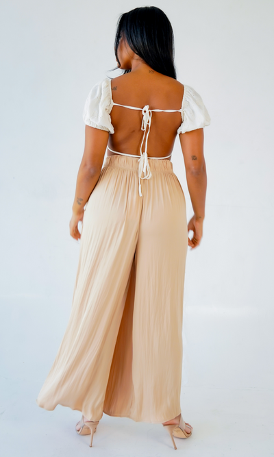 Flowy High Waisted Pants - Light Taupe - Cutely Covered