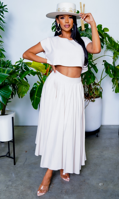 So Lovely | Linen Crop Top Skirt Set - Cutely Covered