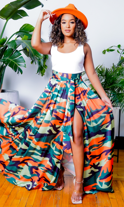 Camo Green Multi Printed Maxi Skirt - Cutely Covered