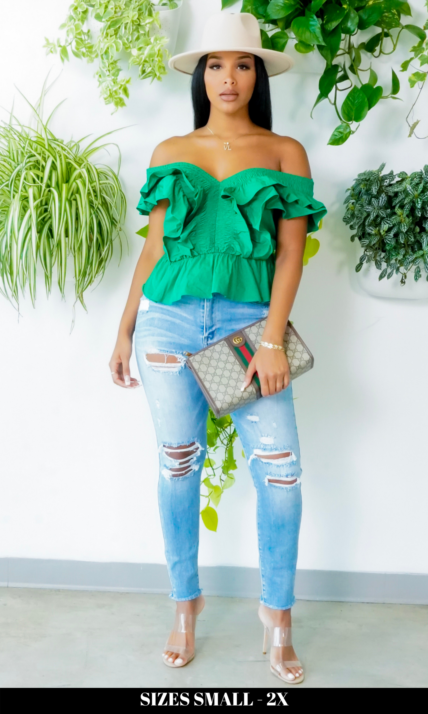 Emerald Green off the shoulder top - Cutely Covered