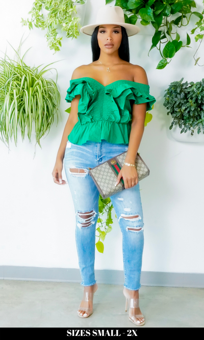 Emerald Green off the shoulder top - Cutely Covered