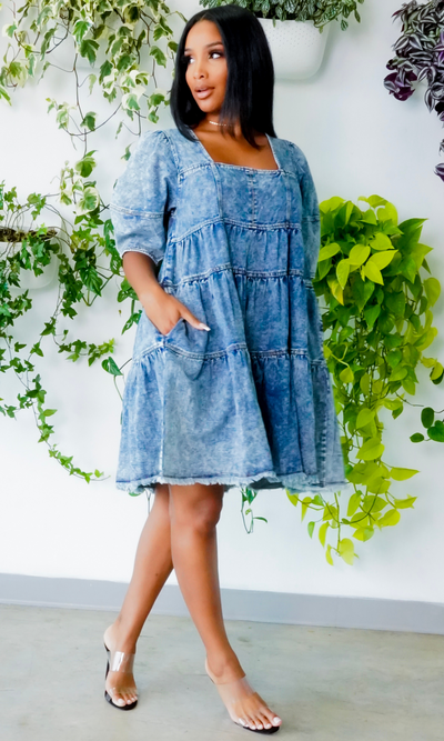 FAB | Oversized Denim layered dress - Cutely Covered