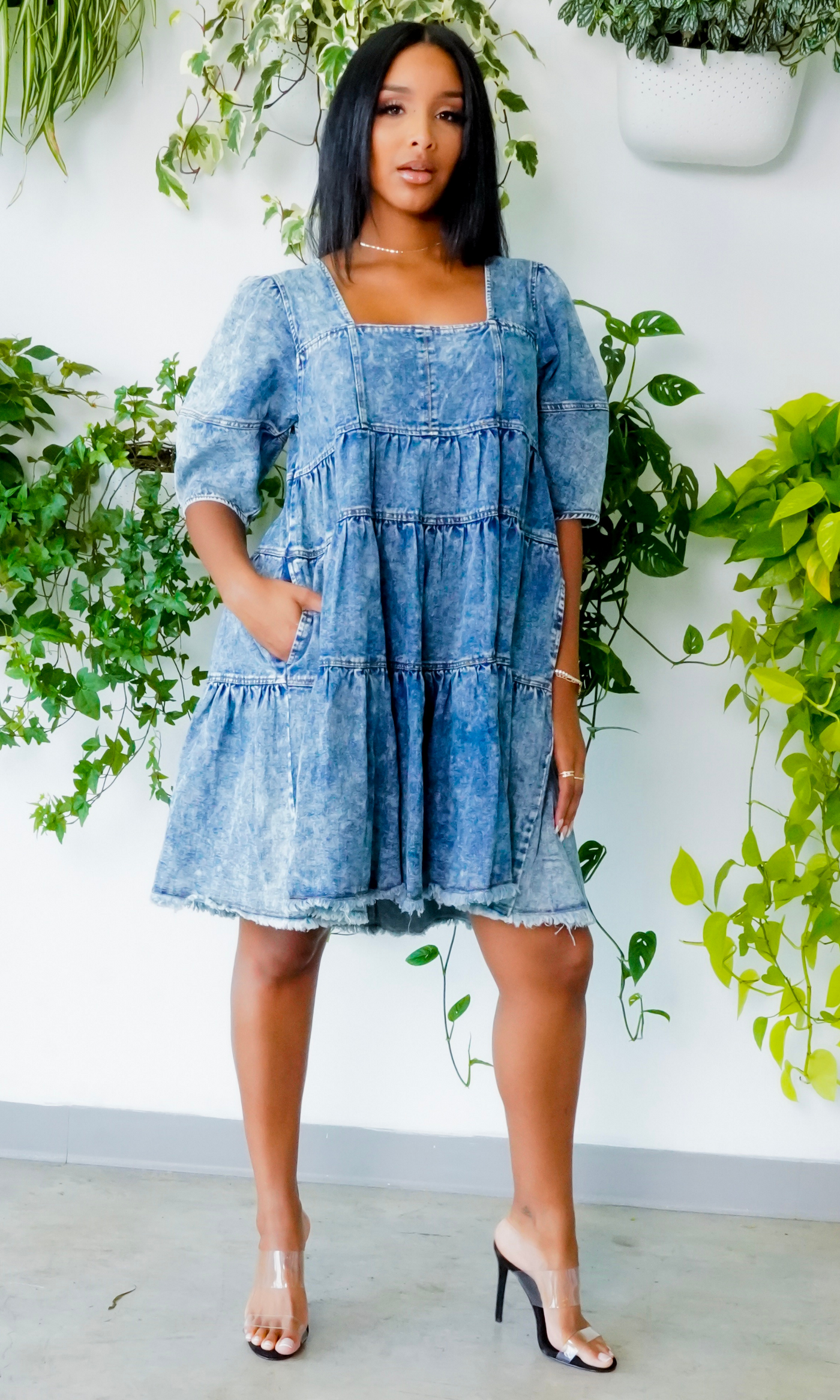 FAB | Oversized Denim layered dress - Cutely Covered