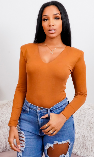 Cute Essentials | V-Neck Bodysuit - Rust FINAL SALE - Cutely Covered