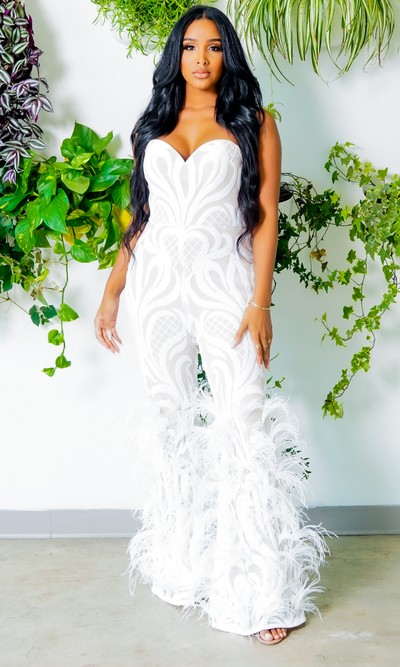 Take Me Away| White Hand Beaded Jumpsuit - Couture Final Sale - Cutely Covered