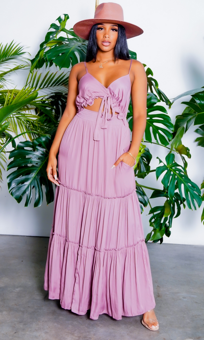 Sun Dress |Cutout Stretch Dress - Mauve - Cutely Covered